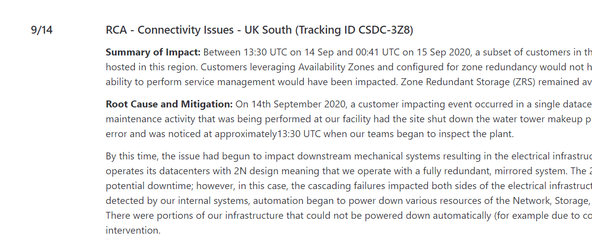 Microsoft RCA Uk south outage 